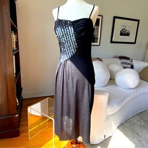 Vintage Glenrob Black Sequin Strappy Cocktail Party Dress | Size S